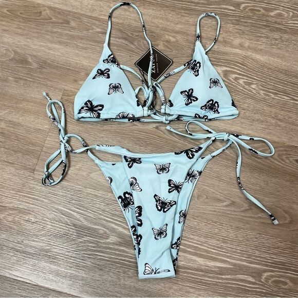 Zaful Sexy Brazilian Bikini Women Two Piece Butterfly Print Split Set - Picture 2 of 9